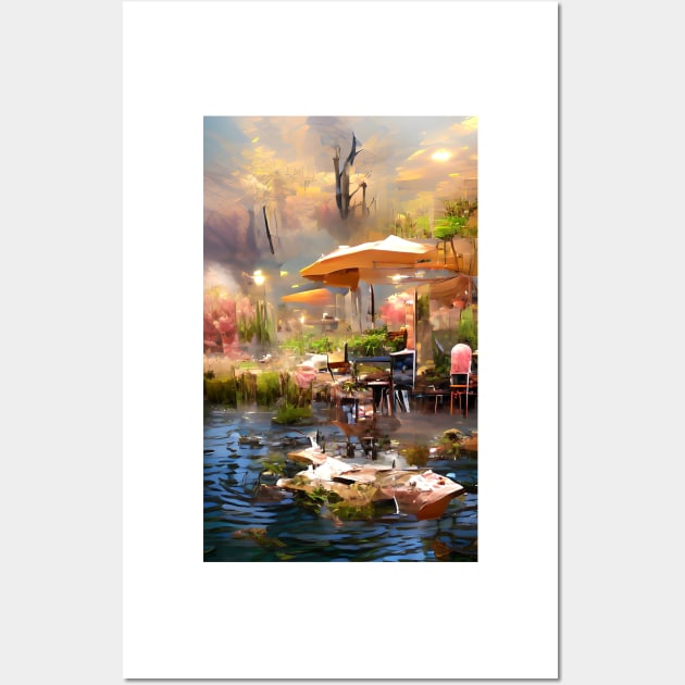 The Coffee Teal ocean Pond | Sunset Pond Cafe Wall Art by PsychicLove